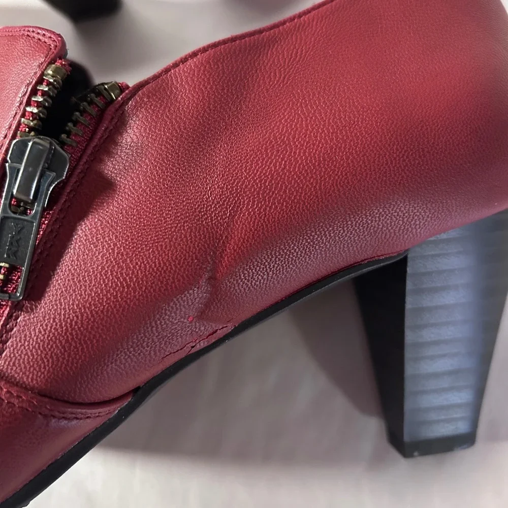 Rialto Sandra Red Faux‎ Leather Ankle Booties Shooties Size 9.5M Zip Block Heel
